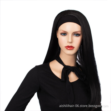 Wholesale Long Straight Silk Heat Resistant Synthetic Hair Wigs Witn Black Soft Headband For Women